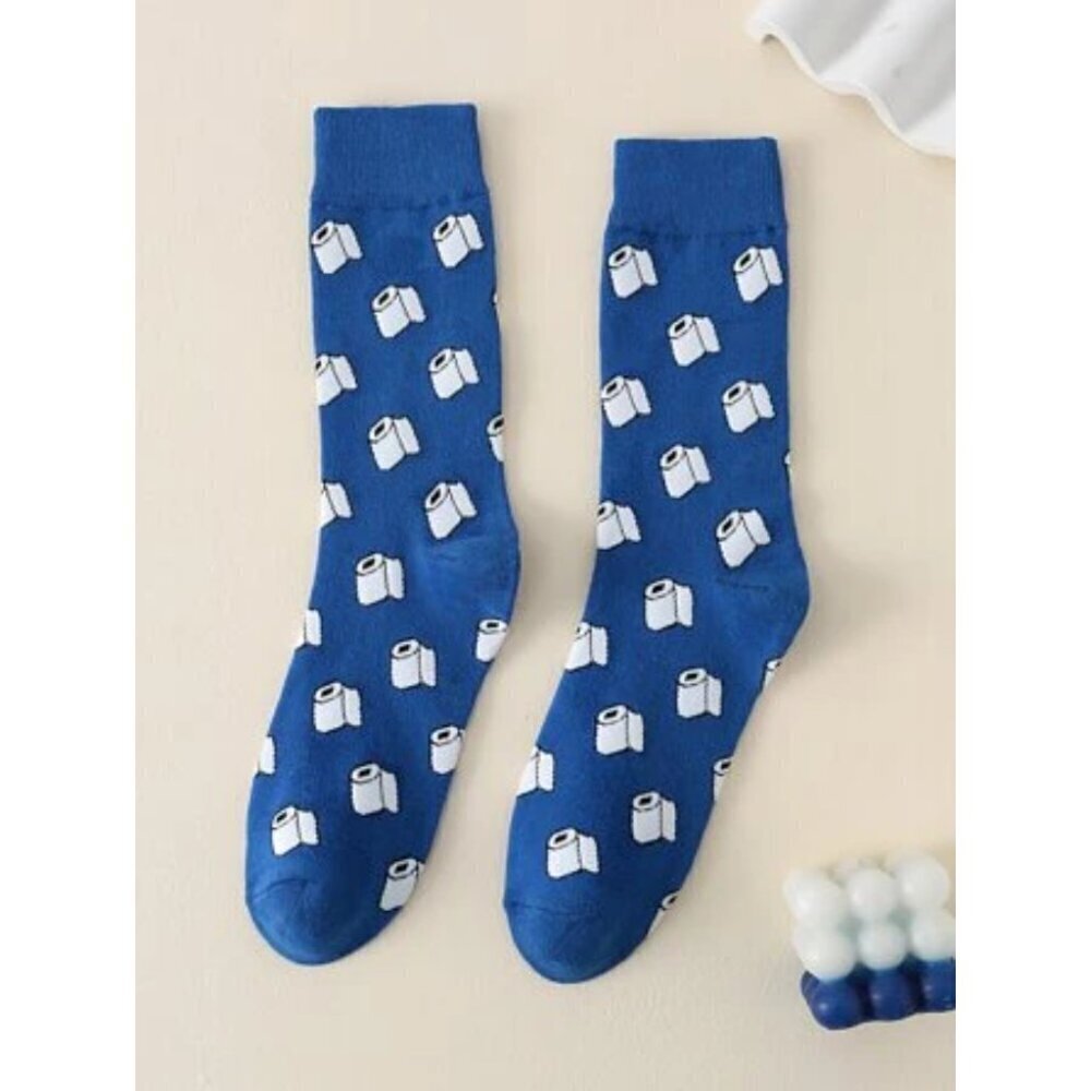1pair Women's Fashionable Mid-calf Socks Tissue Pattern Crew Socks